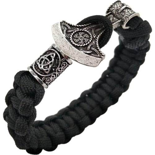 Slavic Perun Axe Charm With Kolovrat Amulet Symbol Viking Runes Beads Mens Jewlery Vikingos Bracelet Dropshipping