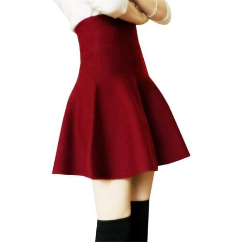 Knitted Skirt New Autumn Winter Sexy Solid High Waist Women Mini skirts Ladies Elastic Umbrella Short A-Line Pleate Skirt AB593