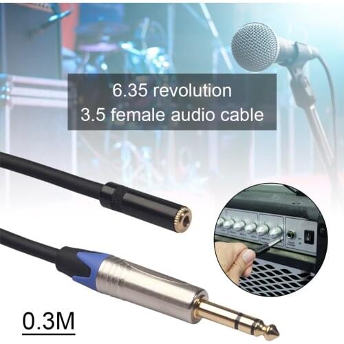 6.35mm Plug To 3.5mm Socket Headphone Extension Cable Metal Case Stereo 6.35 Revolution 3.5 Female Audio Adapter Cable 30cm