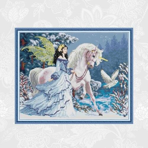 Elves Riding Unicorns Patterns Count Cross Stitch Printed on Canvas DMC 11CT 14CT Handwork kits Needlework Embroidery Painting
