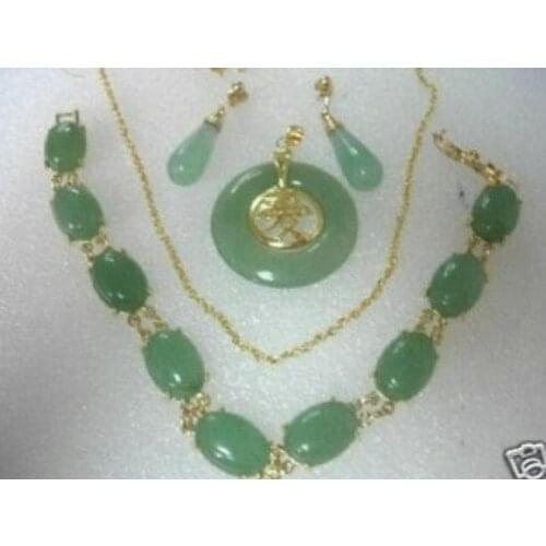 Jewellery jade necklace bracelet earrings sets 17.5” 7.5