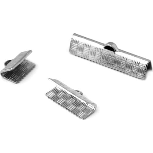 40pcs (No Fade)Stainless Steel Fastener Clasps Fitting Flat Leather Cord Silver Tone End Caps Clip Clasps Jewelry Making Finding