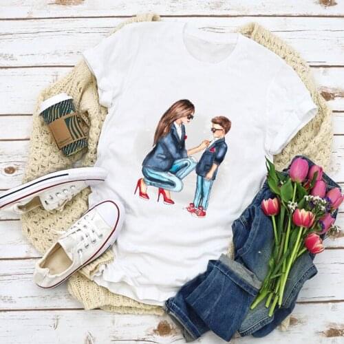 Women Graphic Cartoon Mom Mama Boy Fashion Print Love Summer Shirt Tops Lady Clothes T-Shirt Womens Clothing Tee Female T Shirt