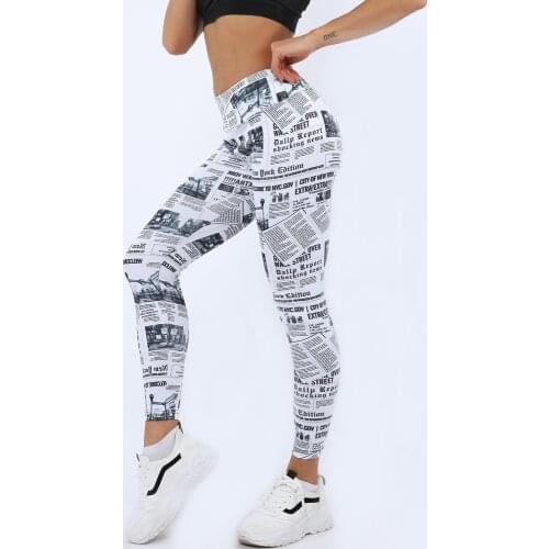 2020 New Digital Newspaper Print Leggings Women Yo-ga Leggings Women Sports Running Pants Women Fitness Leggings