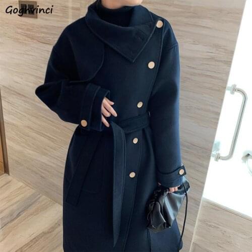 Womens Wool High Waist Turtleneck Plus Size 4XL Sashes Button Design Lady Outwear Fashion Casual Thin Korean Style Streetwear
