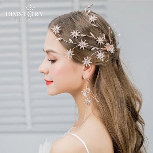 HIMSTORY Large Rose Gold Wedding Hairpins Elegance Flower Hair Accessories Hair Jewelry Tiara De Noiva