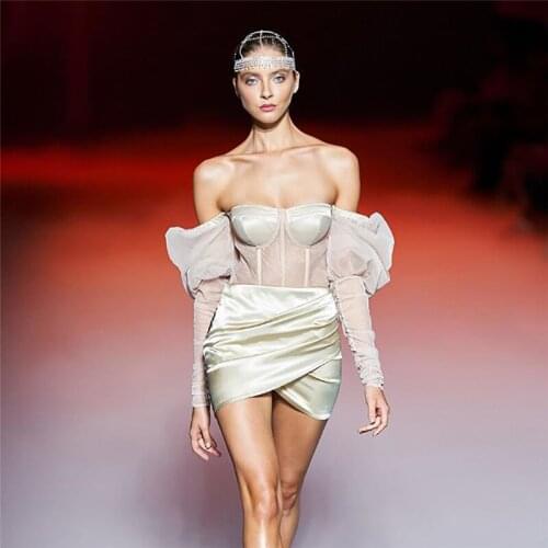 Summer Sexy Womens Strapless Puff Sleeve Mini Celebrity Sexy White High Quality Women Dress Evening Party Dress