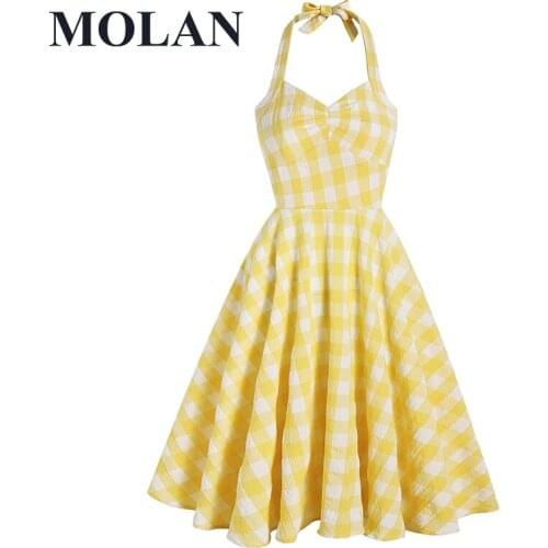Woman Vintage England Style Long Dress SHalter Sleeveless Pleated Sexy Plaid For Ladies Fashion Retro Female Court Dress