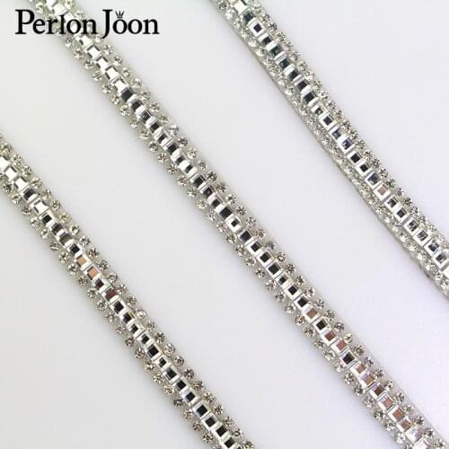 1 yard white glass sequence Motif crystal RhinestoneTape trim Hot Fix ribbon Iron Appliques for DIY Dress shoe adornment TR006