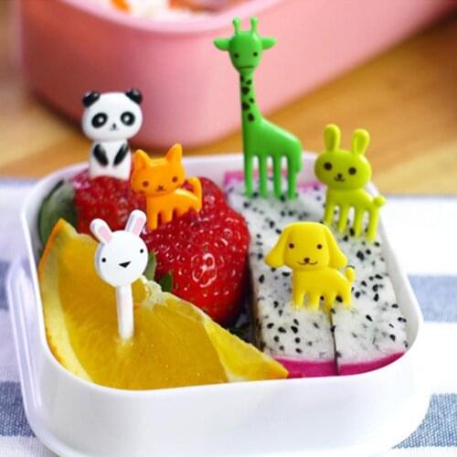 10 Pcs DIY Kids Children DecorForks Cartoon Animal Food Fruit Pick Fork Bento Lunch Box Decor Parts Kitchen Supplies