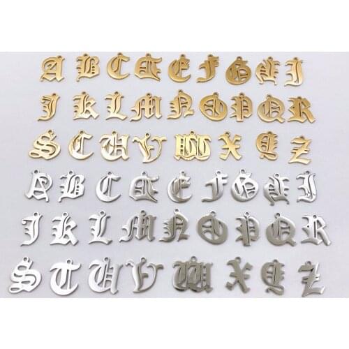 10pcs/Lot Stainless Steel Mirror Polish Old English Alphabet Charms DIY Initials From A-Z Pendant For Jewelry Making Accessories