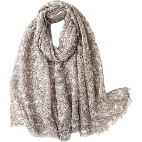 2021 Women Flower Print Scarves Daisy Soft Long Shawl Scarf Malaysia Popular Design Fashion Muslim Hijab