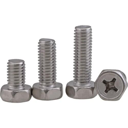 M3-M8 304 stainless steel cross groove groove outside hexagonal bolt outer hexagonal screw GB29.2 M3 M4 M5 M6 20PCS