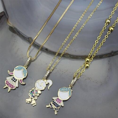 16inch 10str/lot Girl/boy shape cz pendant necklace.colorful cz Valentines Day present necklace,cz enamel jewelry wholesale