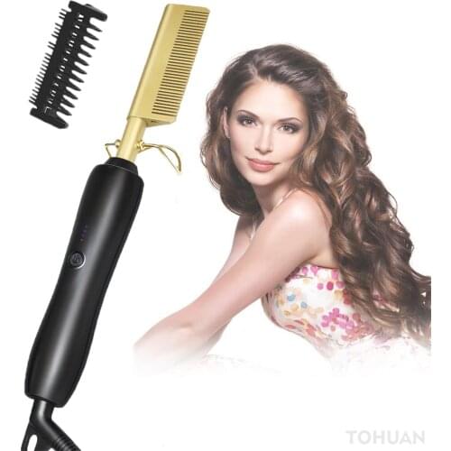 2 in 1 Hot Comb Straightener Electric Hair Straightener Brush Hair Curler Wet Dry Use Flat Irons Hot Heating Comb Styling Tool
