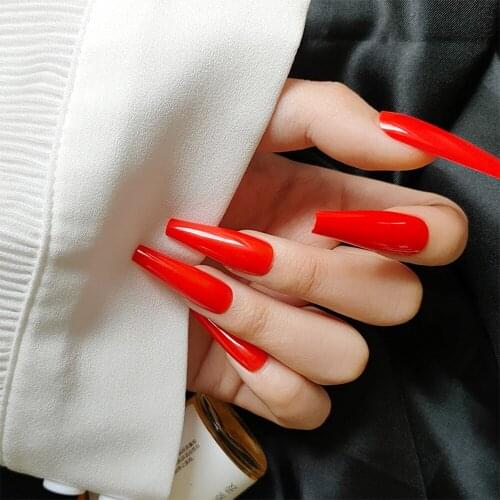 20Pcs Full Cover Fake Nails Wearable Long Coffin Ballerina Press on Art Nail Tips with Glue Fashion Design False Nail