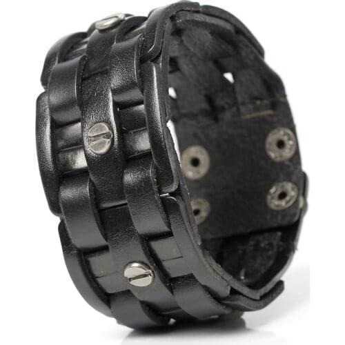 2019 New Fashion Hand-woven Bandage Charm Mens Bracelets Popular Simple Mosaic Wrap Black Leather Bracelets