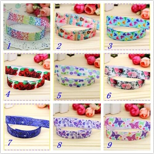 5/8'' Free shipping Fold Elastic FOE flowers butterfly swirl printed headband headwear hairband diy decoration wholesale OEM S80