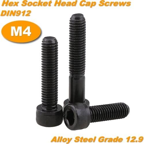 50pcs/lot M4(4mm) Black Alloy Steel Grade12.9 High Tensile Allen Bolts Hex Socket Head Cap Screws DIN912