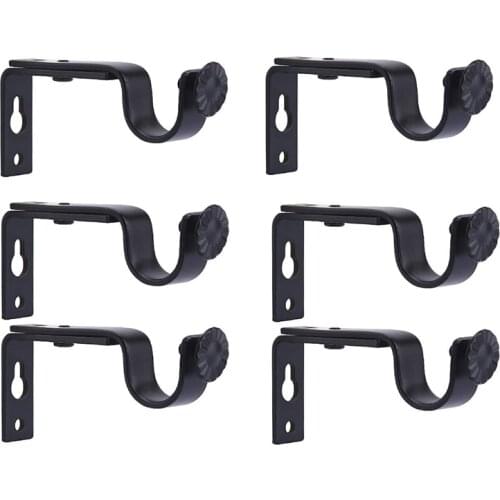 6Pcs Black Color Adjustable Curtain Rod Brackets Premium Steel Rod Bracket For Walls Curtain Rod Holder