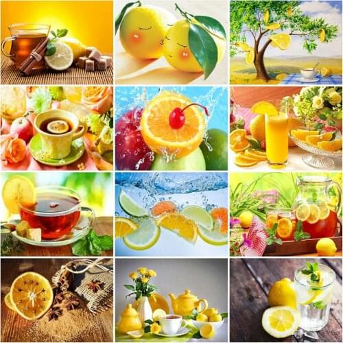 EverShine Full Drill Square Diamond Painting Landscape Diamond Embroidery Fruit Mosaic Handicrafts Cross Stitch Lemon Home Decor