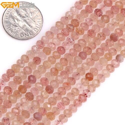 Gem-inside Natural AAA Grade Faceted Strawberry Quartz Rondelle Spacer Beads For Jewelry Making Beads DIY 15" Christmas Gift