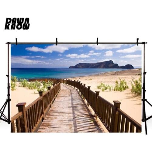 DAWNKNOW Blue Sky Photography Background Sea Fence Photocall Wedding Photo Studio Children Photographic Backdrop lv1626