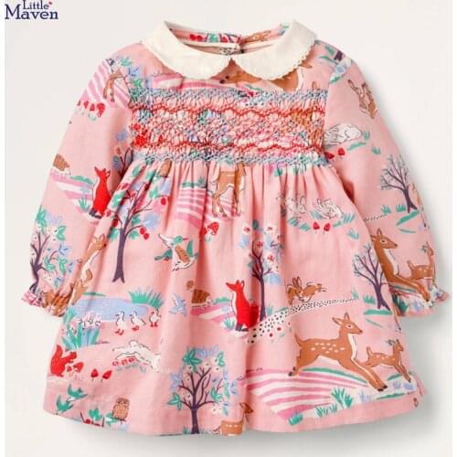 Corduroy Children Pink Dress Deer Printing European And American Style New Arrival Autumn Long Sleeve Girl Clothes