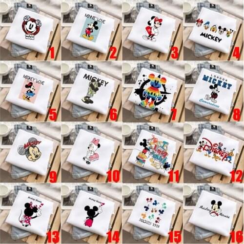 Disney T-shirt Women Cartoon Mickey Minnie Women Short Summer Regular t Shirt O-Neck White Tops Tee Shirt Loose 38styles