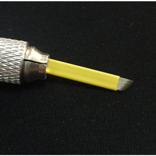 50 Pcs 0.20mm Yellow 12 14 Pins Permanent Makeup Eyebrow Flex Tattoo Needles Permanent Manual Eyebrow Tattoo Needles