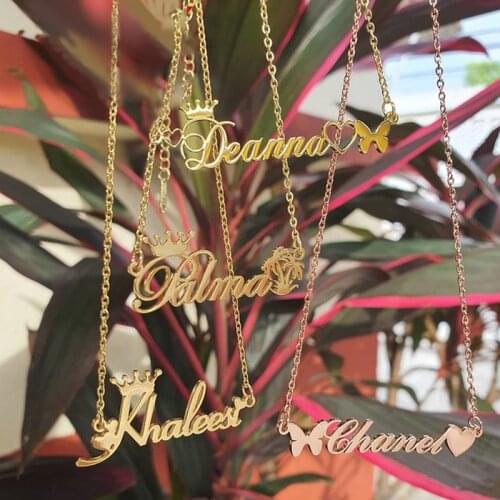 Customized Fashion Stainless Steel Name Necklace Personalized Letter Gold Choker Necklace Pendant Nameplate Birthday Jewelry Gif