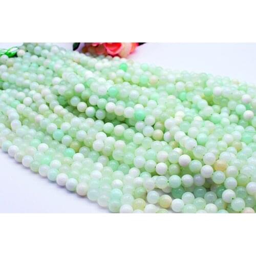 10-12mm Natural Smooth White Green Opal Round Stone Beads For DIY Bracelet Necklace Jewelry Making Strand 15"