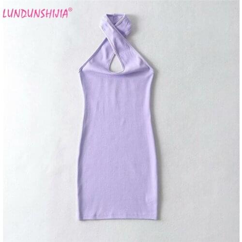 LUNDUNSHIJIA 2021 Summer Elegant Female Dress Fashion Chest Cross Sleeveless Halter Dress For Sexy Women 8 Colors