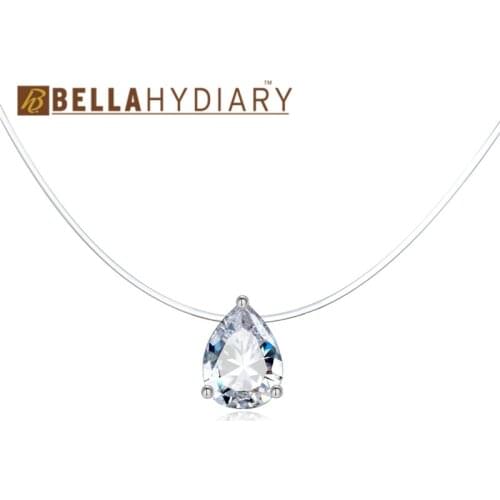 Trendy WaterDrop Transparent Fishing Line Necklace Silver Invisible Chain Necklaces Pendants Rhinestone Choker Necklaces Collier