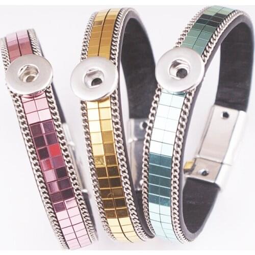 3colors Hot sales fashion PU leather 12mm snap button bracelet DIY BR812