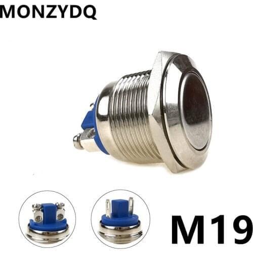 MONZYDQ 19mm Metal Push Button Switch Momentary Short Style Waterproof Auto Elevator switches Latching High/Flat/Ball Round