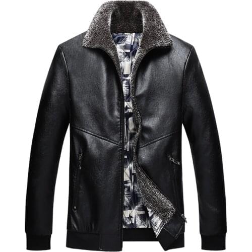2021 Mens Padded Lapel Casual Handsome Leather Coat Lambswool Collar Fashion Warm Keeping Motorcycle Zipper Leather Coat