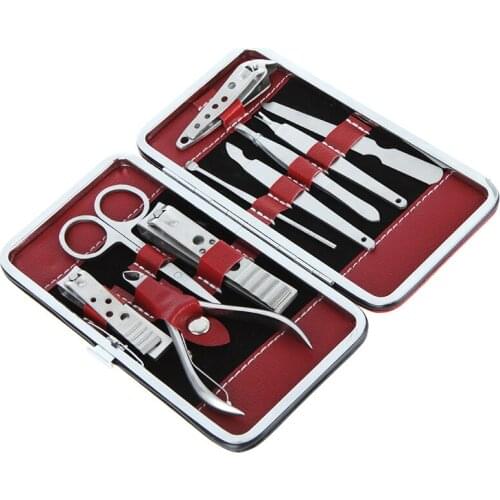 10 In 1 Stainless Steel Pedicure Manicure Set Nail Clipper Scissors Nail Care Nipper Cutter Cuticle Grooming Kit with Case -35