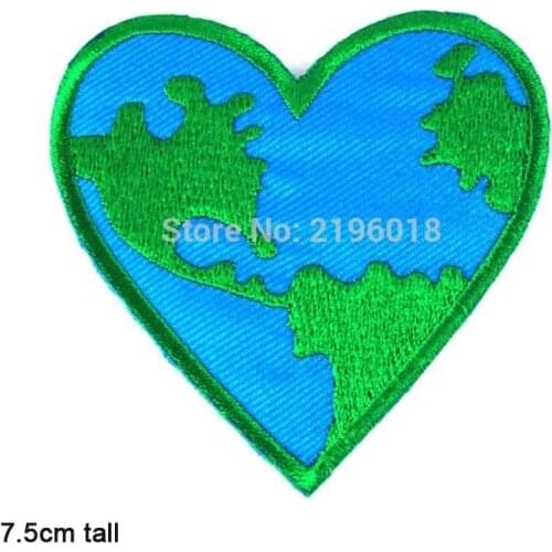 Love Earth Heart Shape Iron On Patch Embroidered Clothes Patch For Clothing Clothes Stickers Garment Apparel Accessories