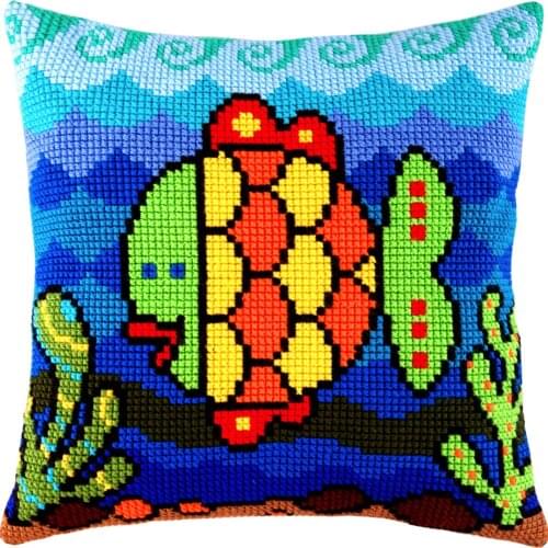 DIY Cross Stitch Cushion Cover Small Fish Needlepoint Kits Pre-Printed Canvas Chunky Yarn Cross-stitch Pillow Case Arts & Crafts