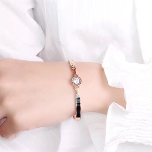 New Arrival Stainless Steel Women Bangle Bracelets Fashion Cubic zirconia Rose Gold Bracelets Bangle Jewelry