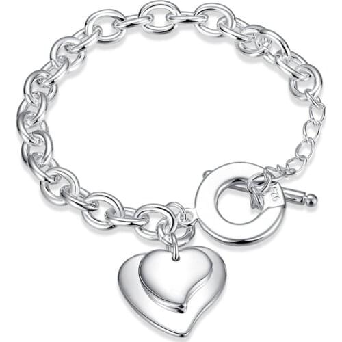 BABYLLNT 925 Silver Two Hearts Pendant charming Bracelet For Woman Charm Wedding Engagement Party Fashion Jewelry Gift