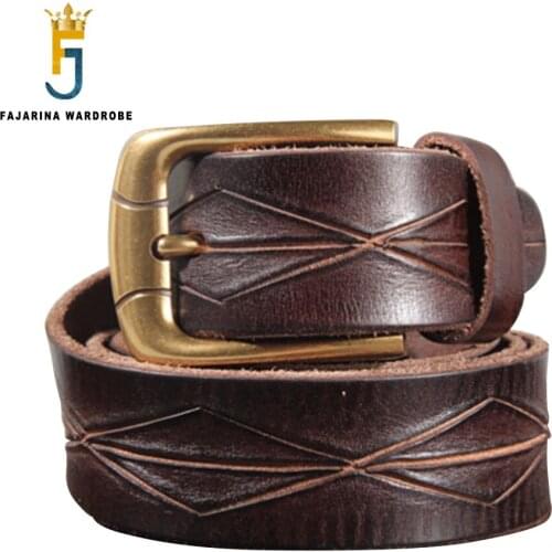 FAJARINA Retro Styles Brass Pin Buckle Cowhide Belt for Men Top Quality Solid Cowskin Leather Belts Jeans Accessories N17FJ966