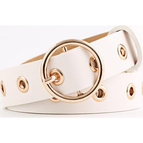Women Belt Round Buckle Fashion Leather Belt for Women Black Pink White Blue Red Ladies Accessories Belts