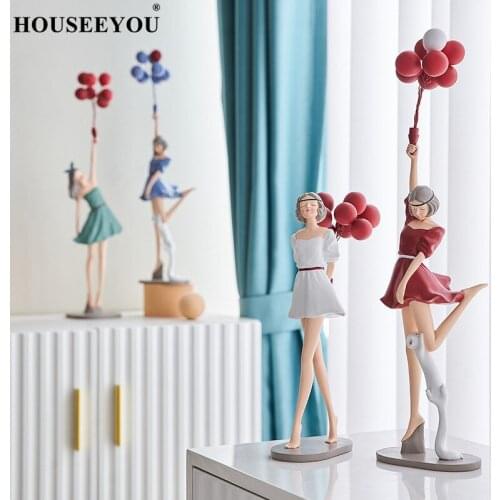 Nordic Home Decoration Creative Resin Balloon Girl Sculpture Desktop Ornament Modern Art Figurine Living Room Bedroom Decor