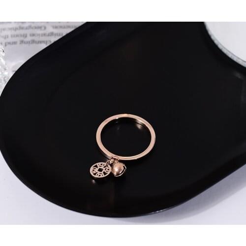 YUN RUO Claaic Vintage Lucky Copper Coin Ring Rose Gold Color Ladys Birthday Gift Woman Fashion Titanium Steel Jewelry Not Fade
