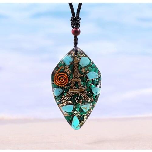 Eiffel Tower Necklace Natural Malachite Energy Crystal Pendant Turquoises Necklace For Spiritual Reiki Healing For Women Men