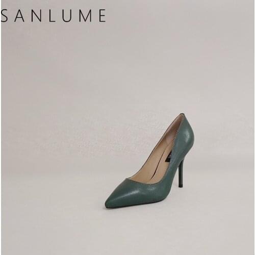 SANLUME Summer Shoes Woman High Heel Pumps Women Sandals Genuine Leather Party Ladies Sexy Thin Heels Pointed Toe Slip On