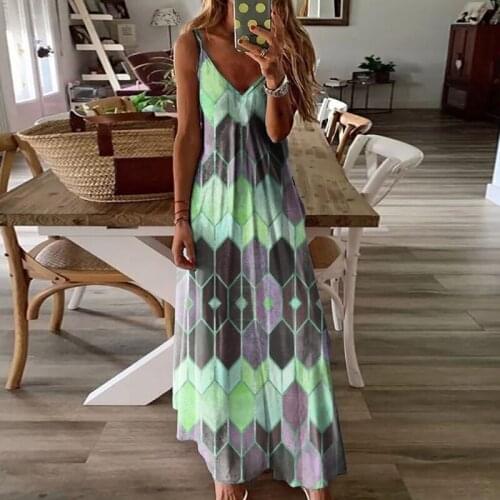 New Womens Casual Summer Sundress Fashion Loose V-neck High Waist Floral Print Camisole Dress Fashion Print New Dress