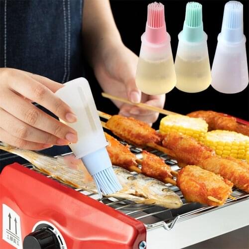 1pcs BBQ Portable Silicone Oil Bottle With Brush Grill Liquid Oil Brush Kitchen Baking Tool Barbecue Tools Kitchen Accessories